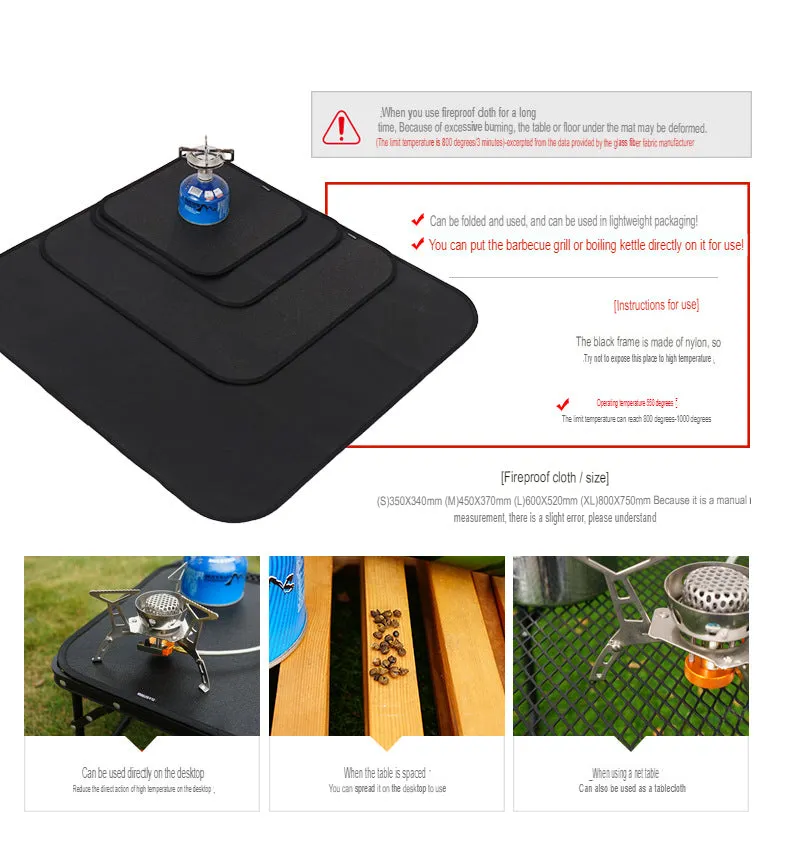 Outdoor Camping Silicone Fireproof Cloth Picnic Barbecue Insulation Mat Flame Retardant Cloth High Temperature Resistant Fire Extinguishing Blanket Fiberglass Cloth