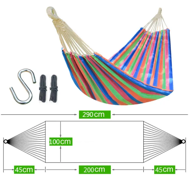 Outdoor Double Thickened Canvas Hammock Indoor Swing with Detachable Curved Rod, Size:190x100cm(Green Stripe)