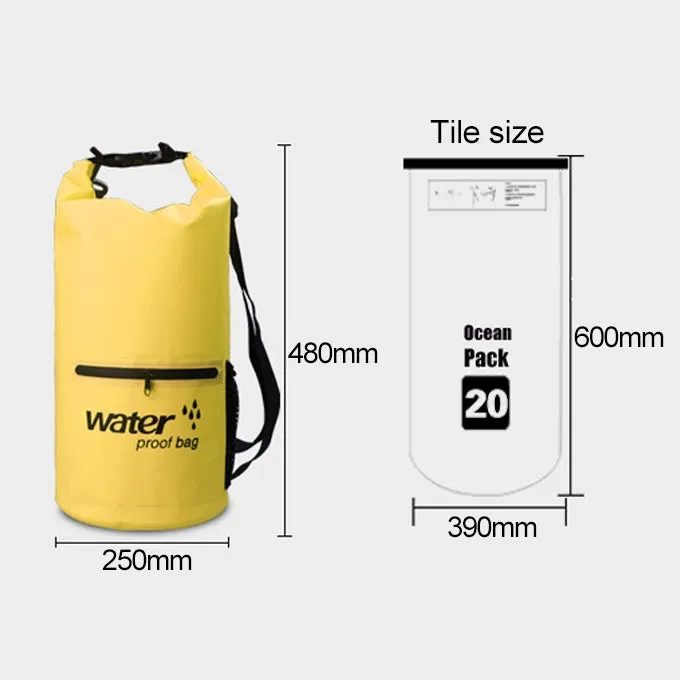 Outdoor Waterproof Dry Dual Shoulder Strap Bag Dry Sack PVC Barrel Bag, Capacity: 20L(Black)