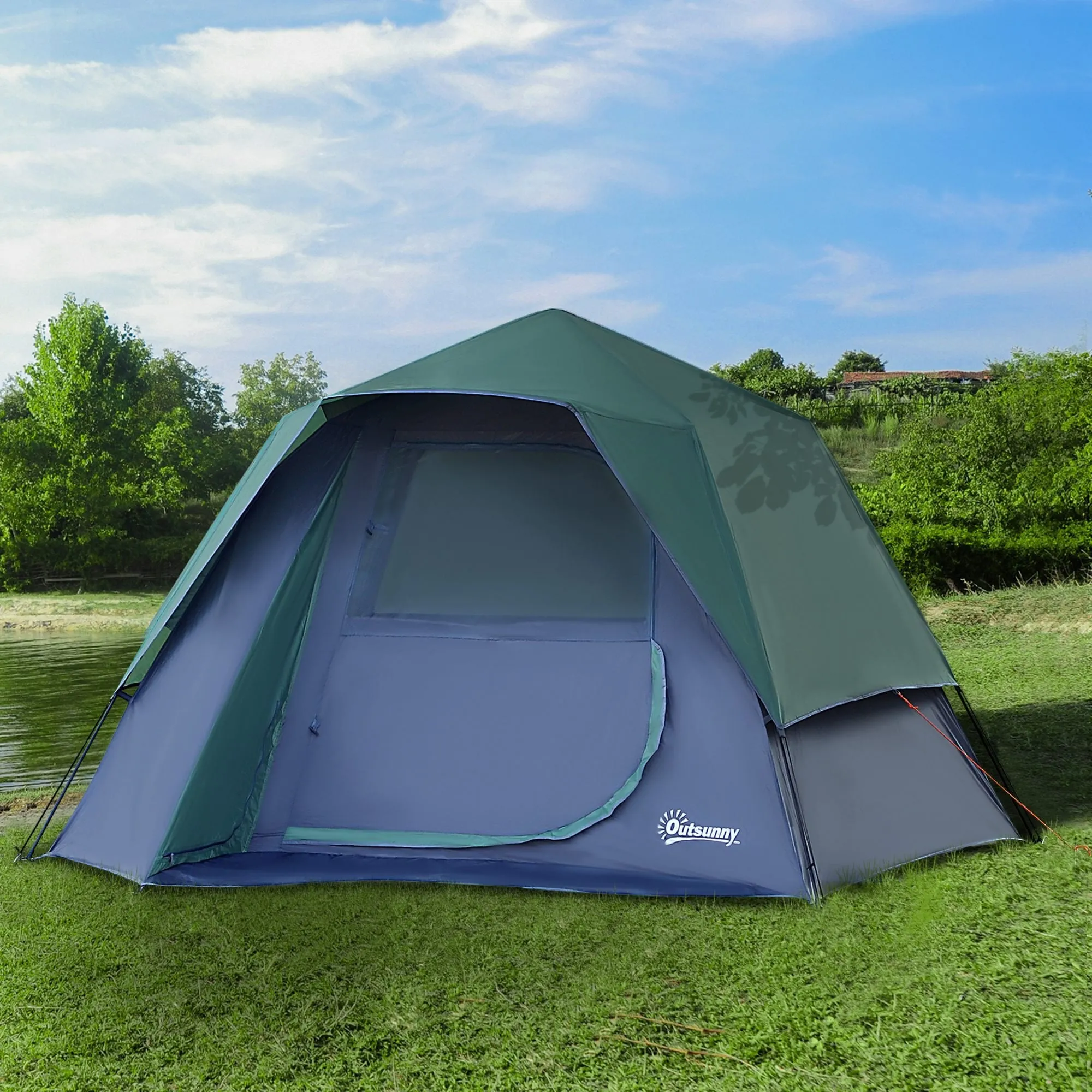 Outsunny Fibreglass Frame 3/4 Person Lightweight Camping Tent Green