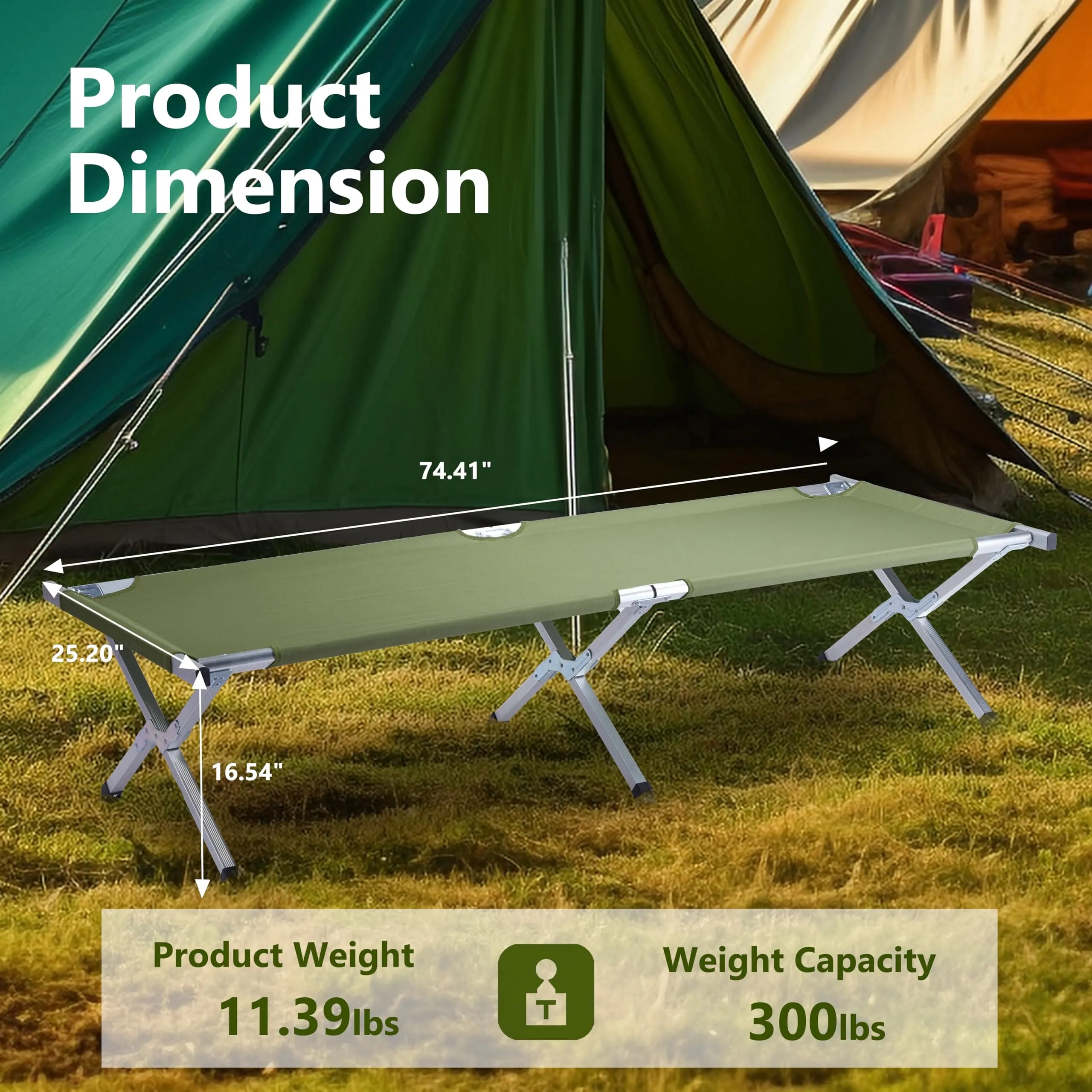 Outvita Folding Camping Cot, Sleeping Bed with Carry Bag, Lightweight Portable Cots for Travel, Fishing, Hiking and Outdoor Activities