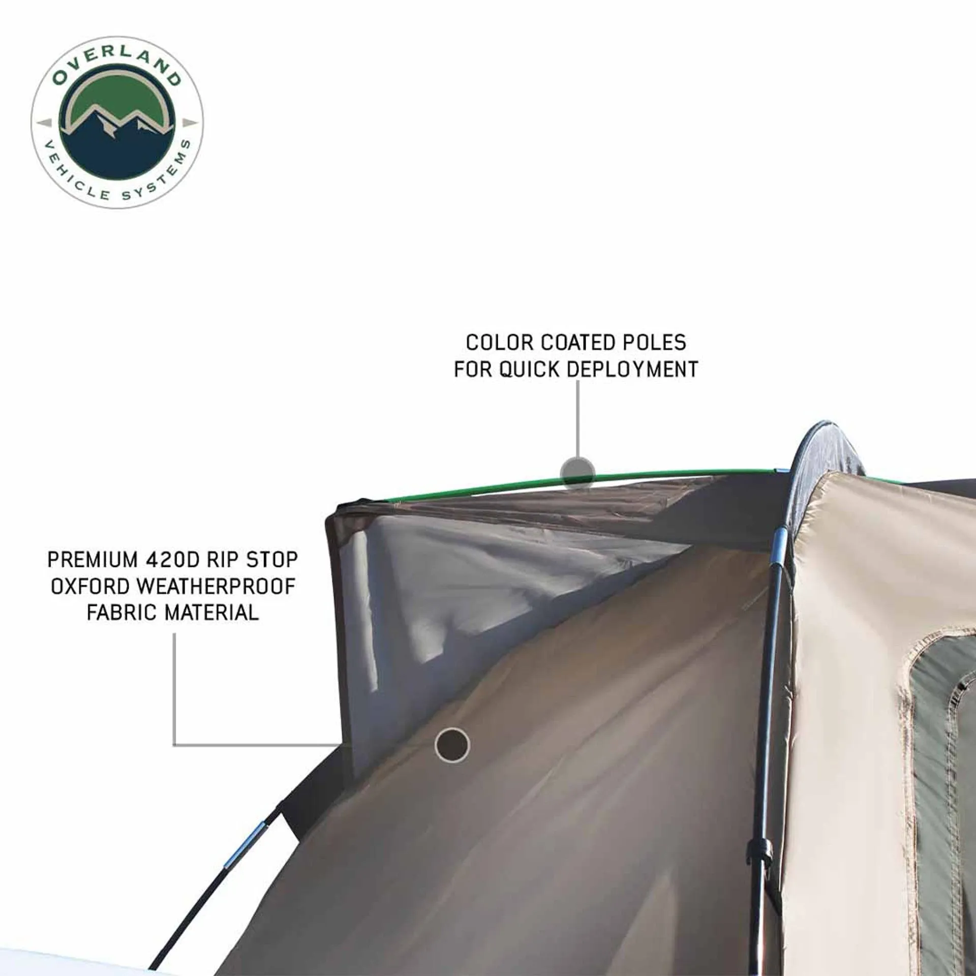 Overland Vehicle Systems LD TACT Bed Tent- Tan Body & Green Rainfly