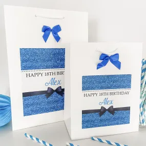 Personalised Birthday Gift Bag Blue Printed Glitter Effect