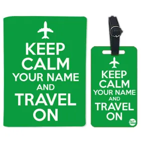 Personalized Passport Cover Luggage Tag Set - Keep Calm Green