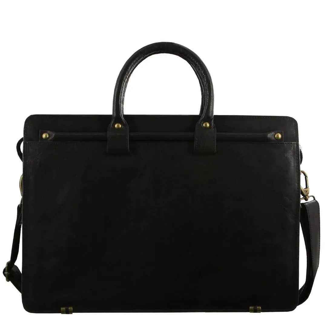 Pierre Cardin Rustic Leather 15" Laptop Briefcase Bag (Black)