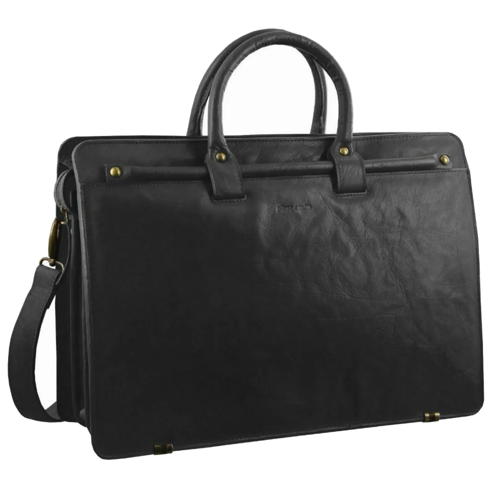 Pierre Cardin Rustic Leather 15" Laptop Briefcase Bag (Black)