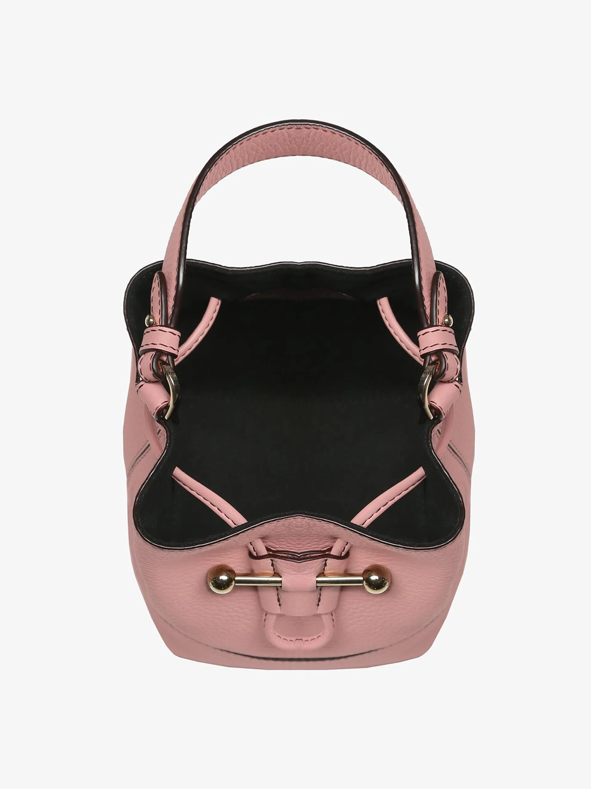 Pink Lana Osette top handle bag with burgundy stitching