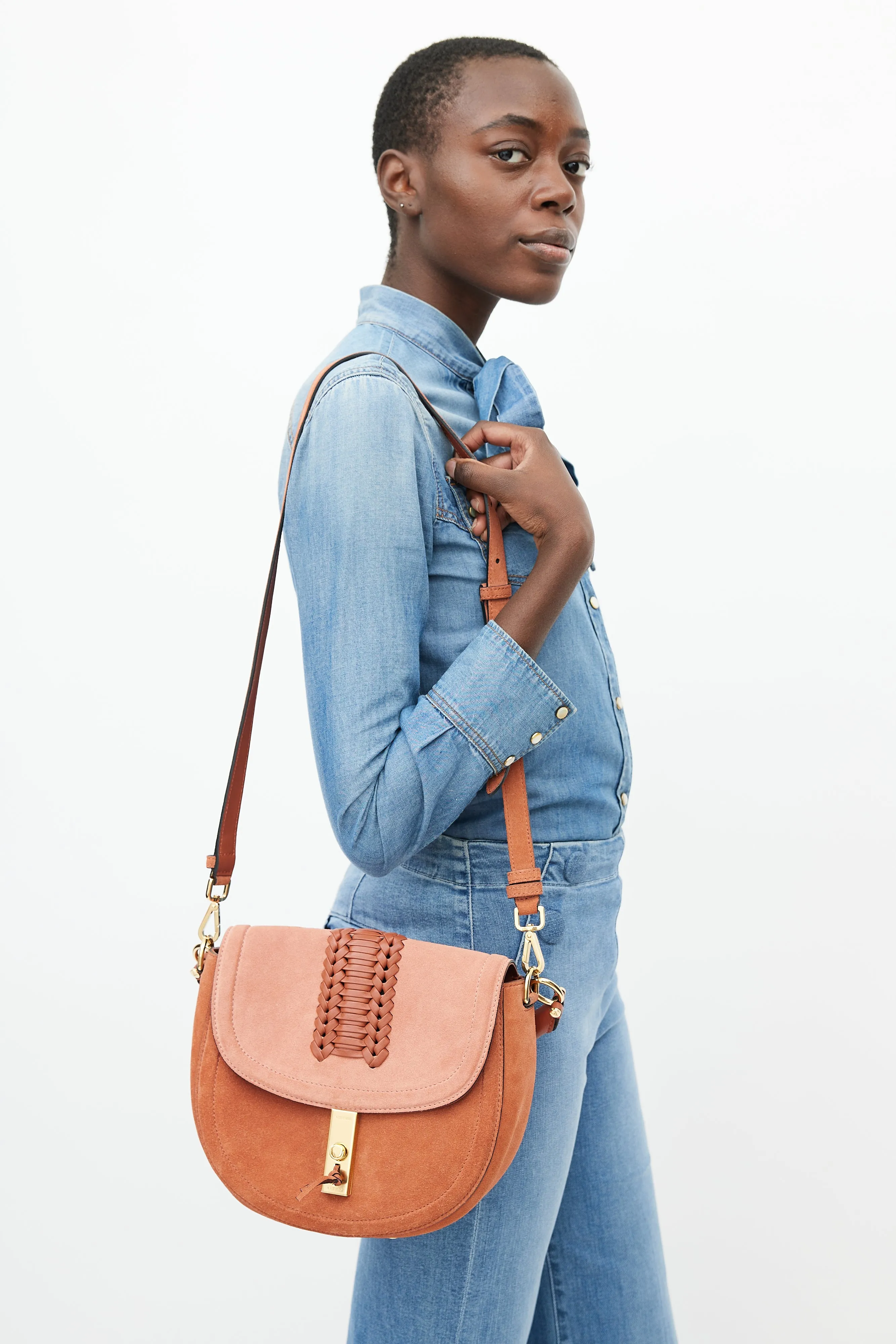 Pink Suede Ghianda Crossbody Bag