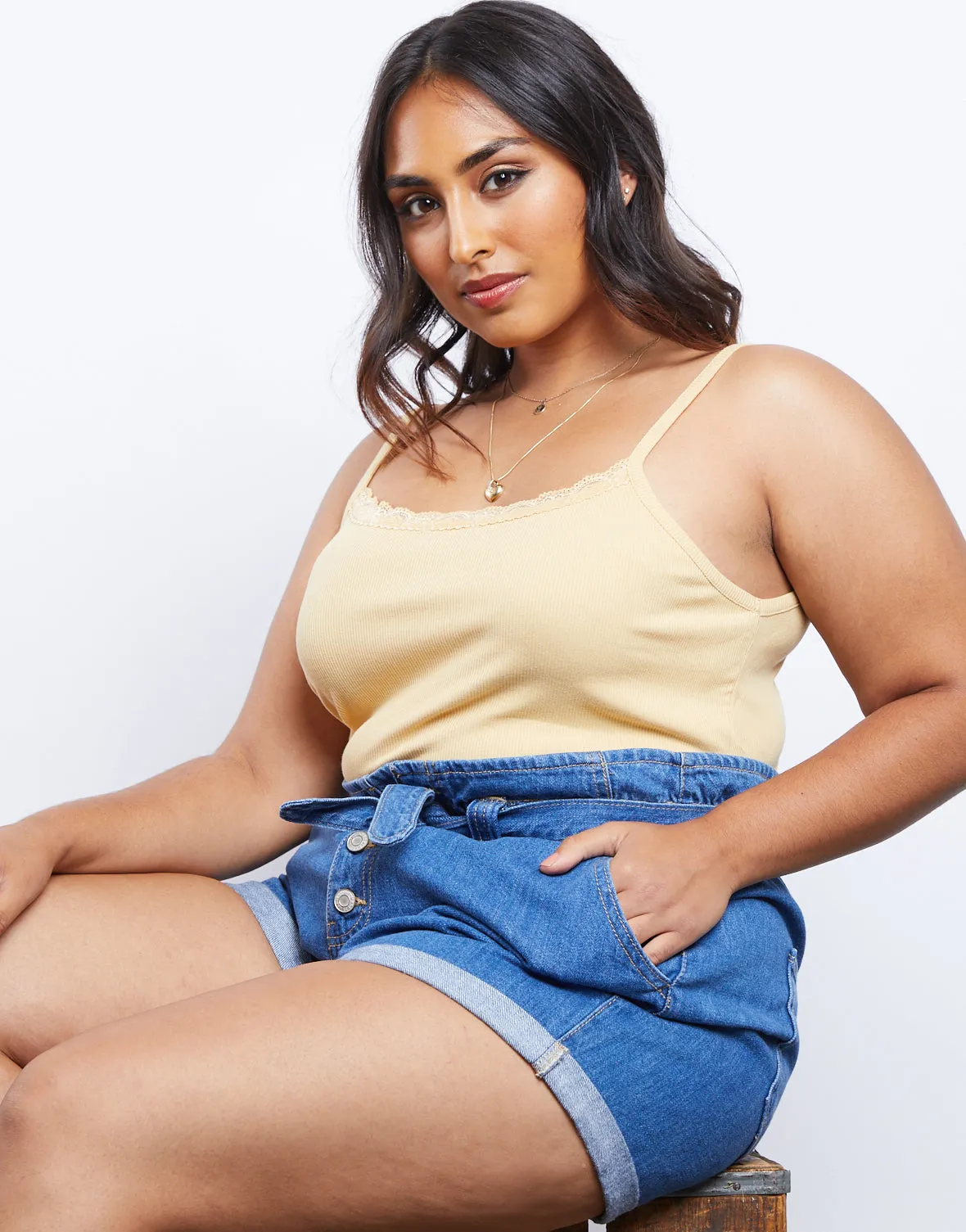 Plus Size Denim Paper Bag Shorts