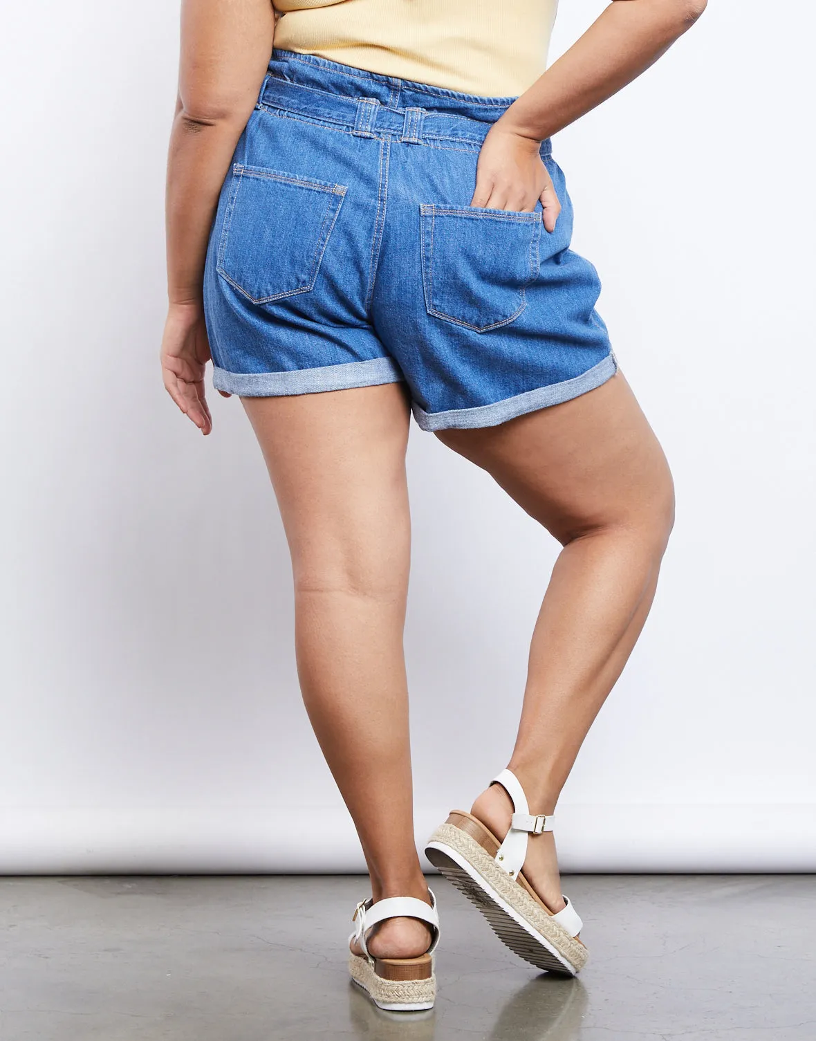 Plus Size Denim Paper Bag Shorts