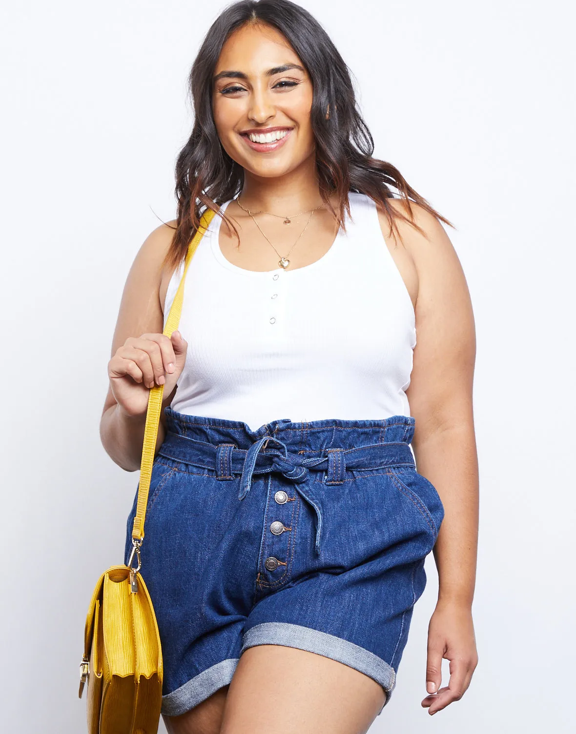 Plus Size Denim Paper Bag Shorts