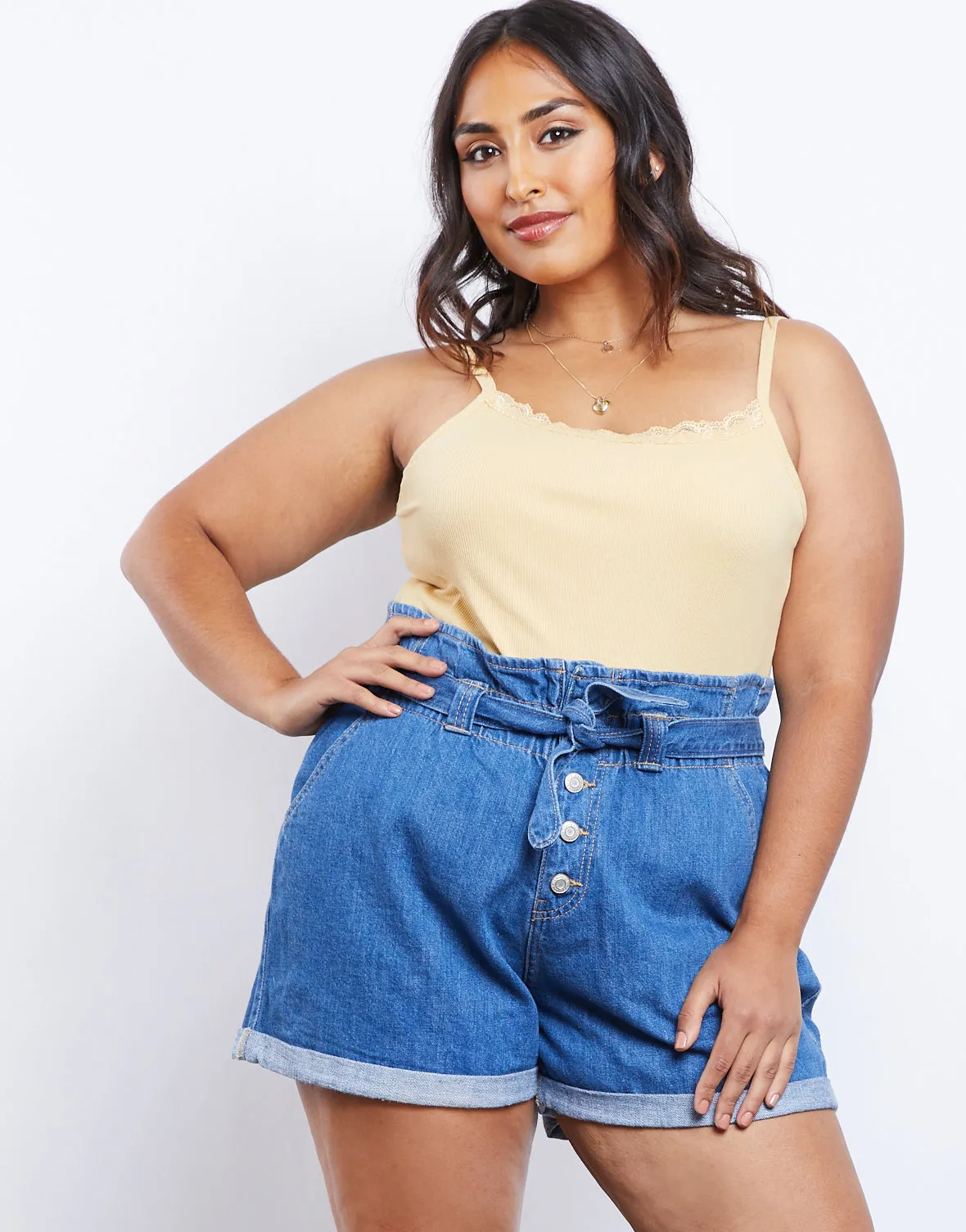 Plus Size Denim Paper Bag Shorts