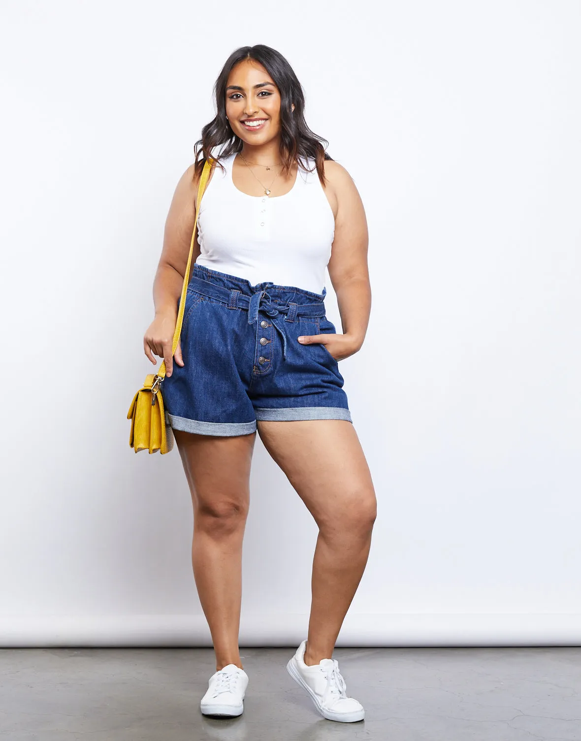 Plus Size Denim Paper Bag Shorts