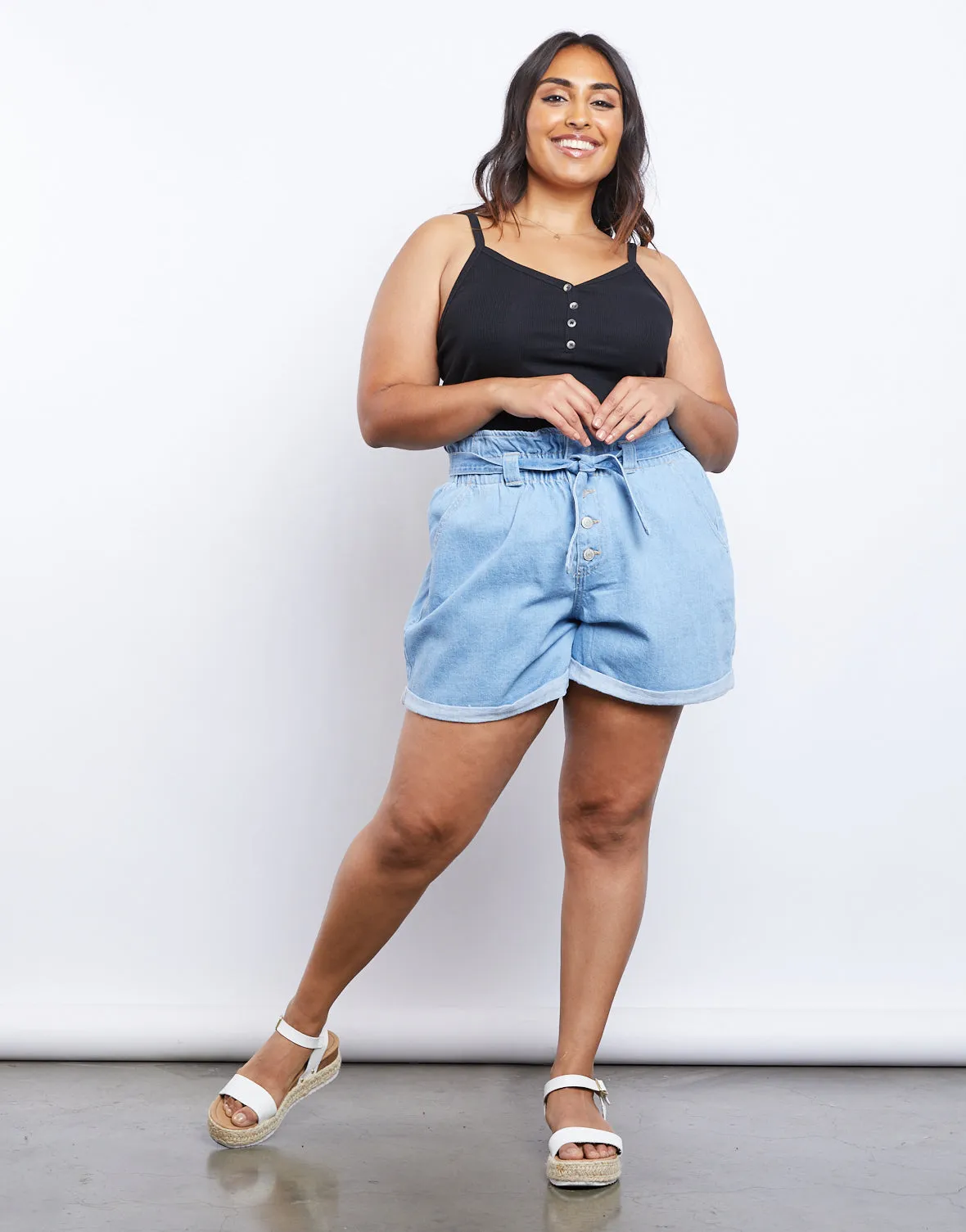 Plus Size Denim Paper Bag Shorts