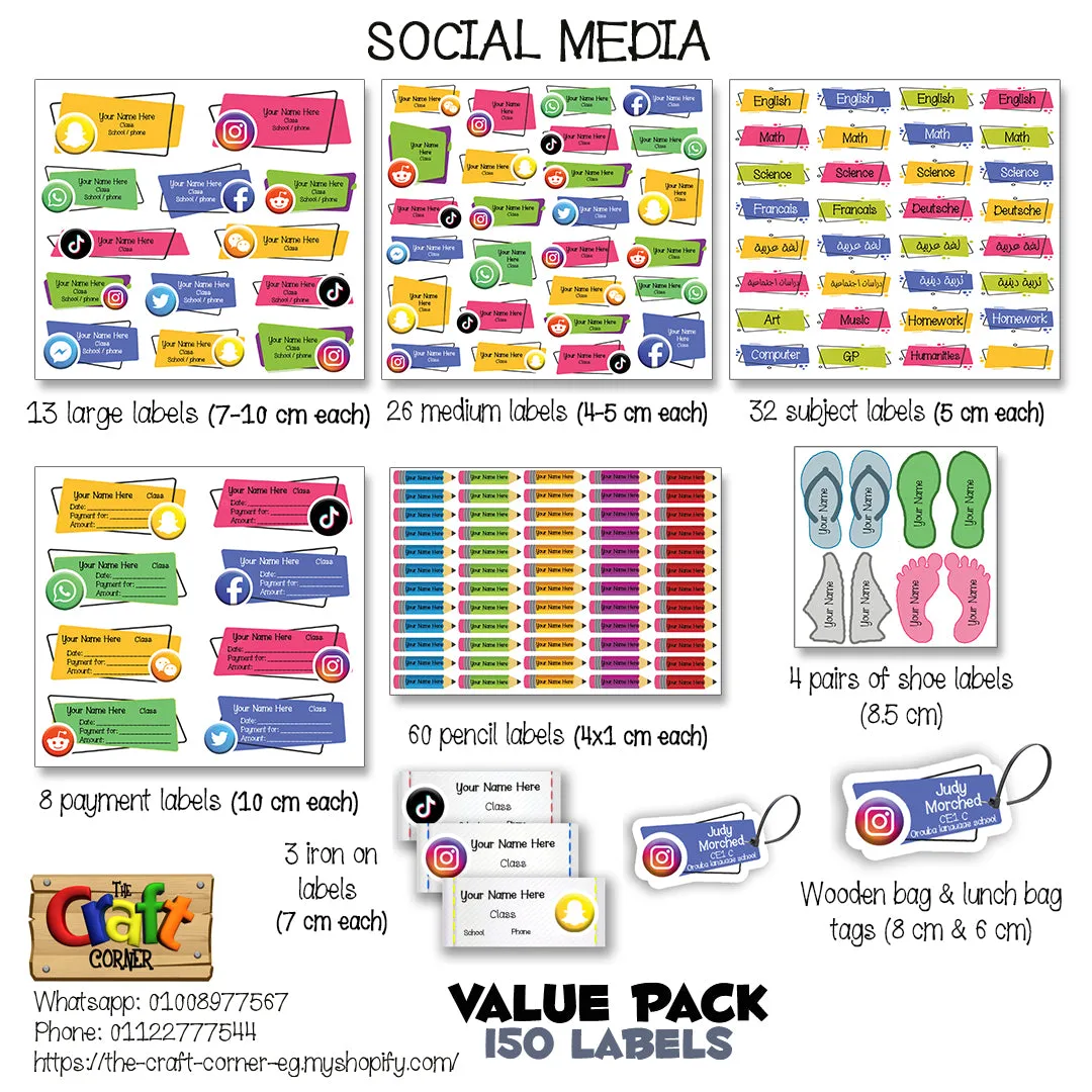 ""Social Media" School labels packs