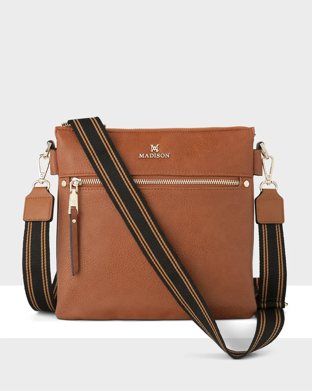 Renee Zip Top 2 Compartment Crossbody Bag   Stripe Bag Strap