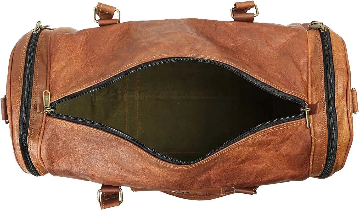 Round Leather Weekender Duffle Bag