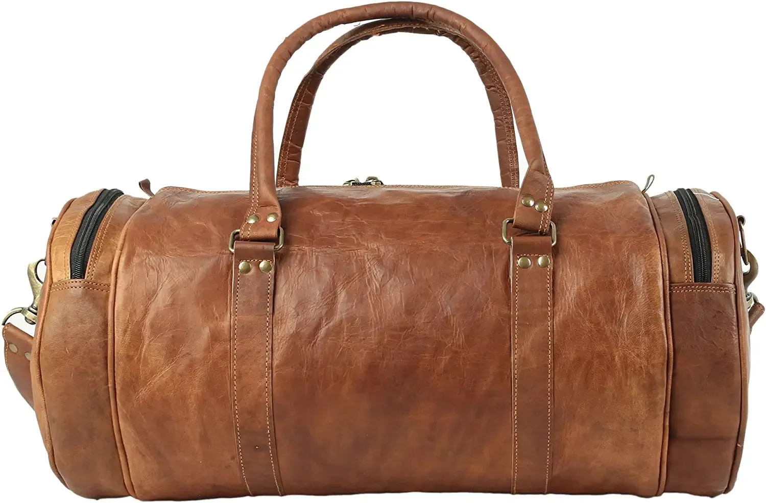 Round Leather Weekender Duffle Bag