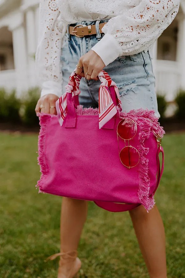 Sailing Away Canvas Tote In Hot Pink