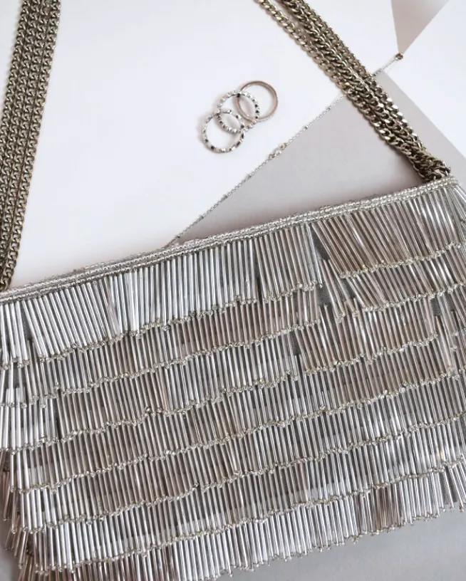 Silver Beaded Handbag