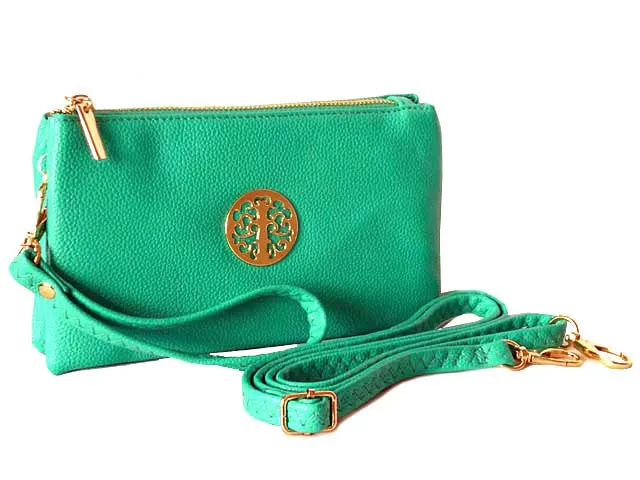 SMALL MULTI-COMPARTMENT CROSS-BODY PURSE BAG WITH WRIST AND LONG STRAPS - TURQUOISE