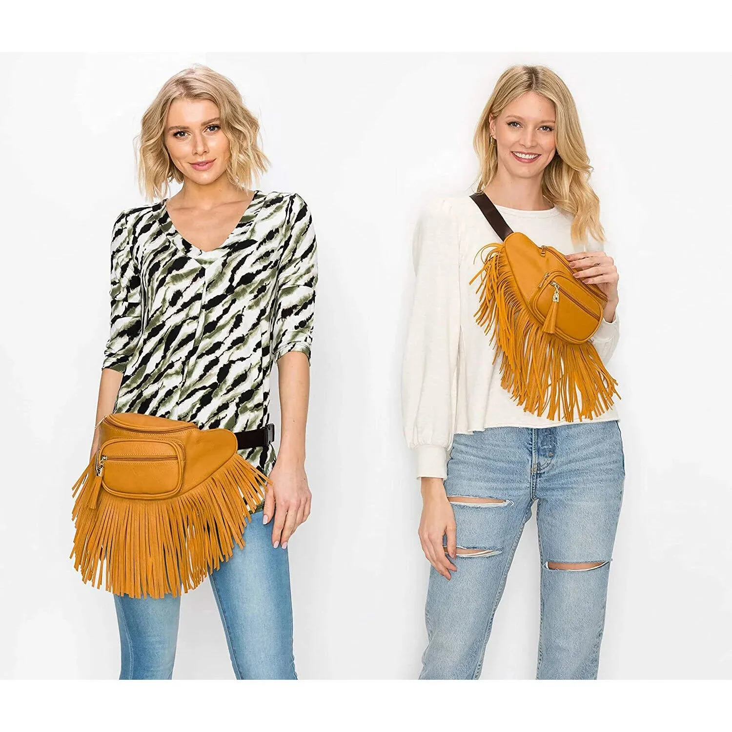 Southwest Fringed Blue Fanny Sling Waist Bag