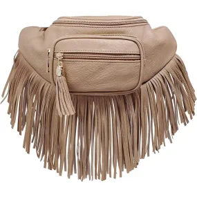 Southwest Fringed Taupe Fanny Sling Waist Bag