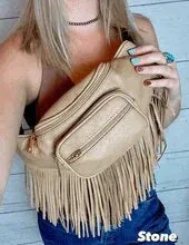 Southwest Fringed Taupe Fanny Sling Waist Bag