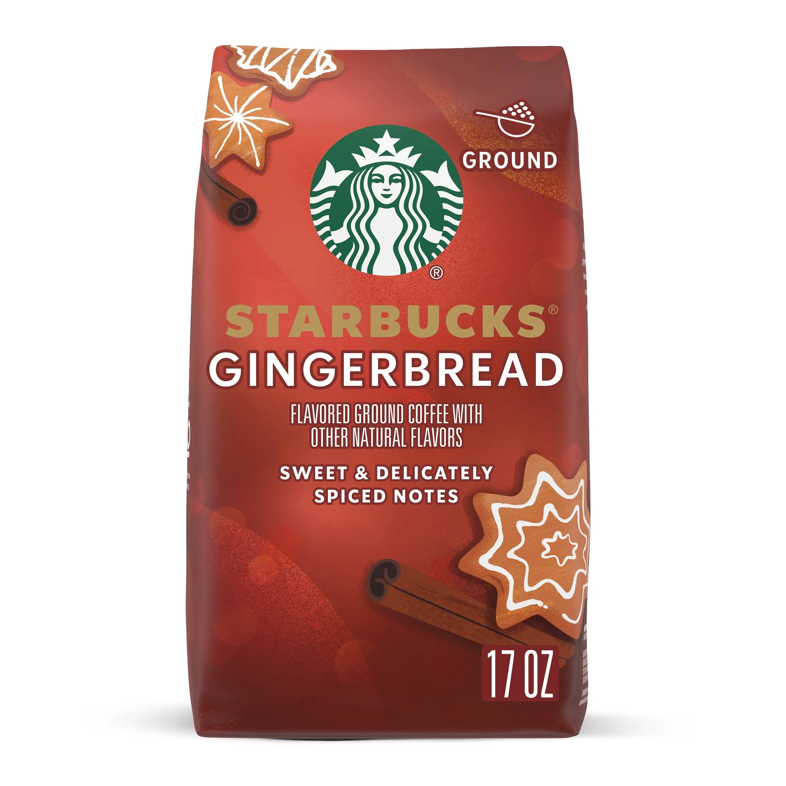 Starbucks Gingerbread Naturally Flavored Ground Coffee, 100% Arabica, 1 Bag (17 Oz)