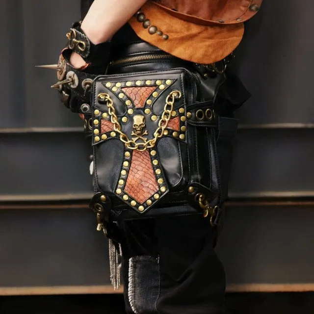 Steampunk Double Color Chained Motorcycle Bag