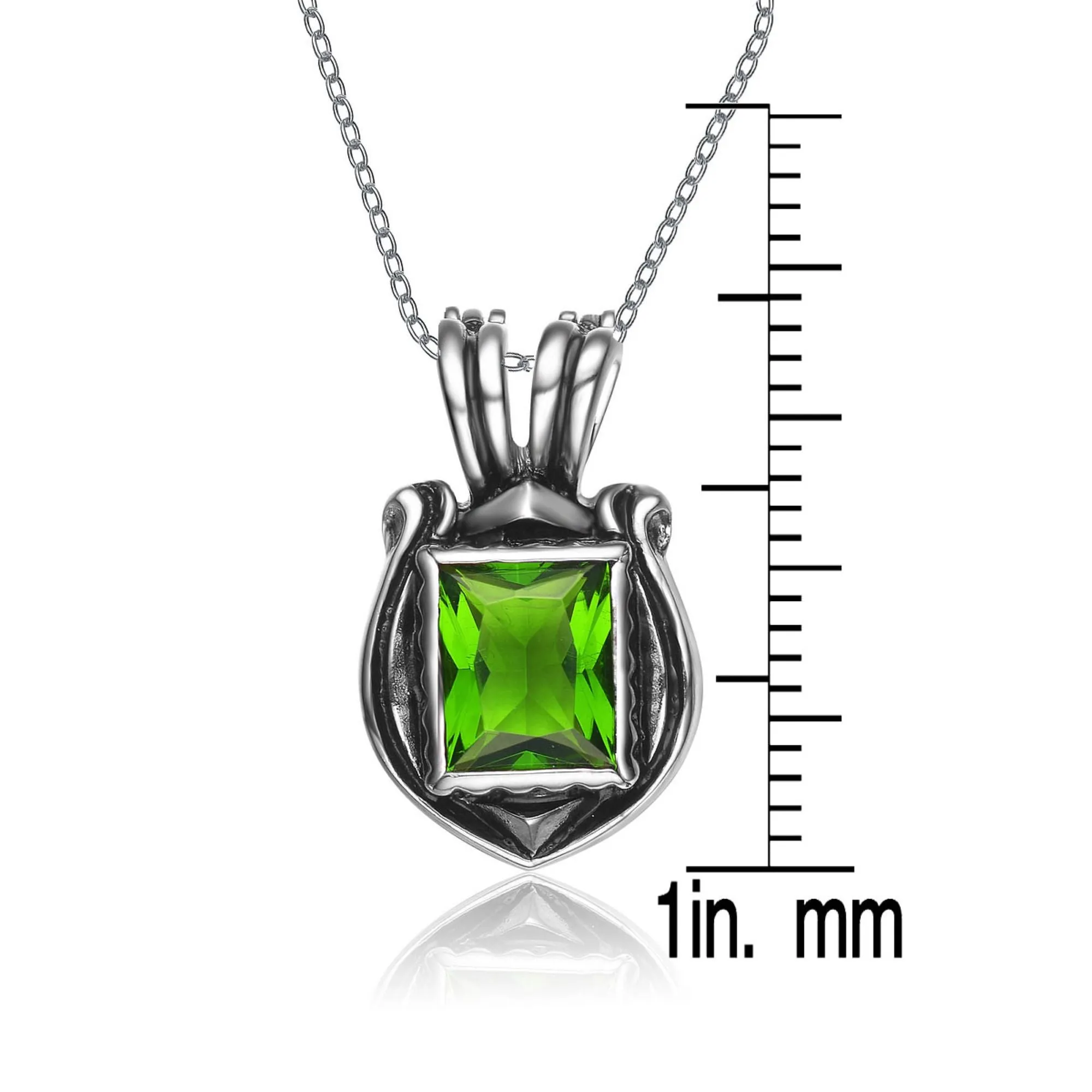 Sterling Silver Green Square Cubic Zirconia Detailed Pendant