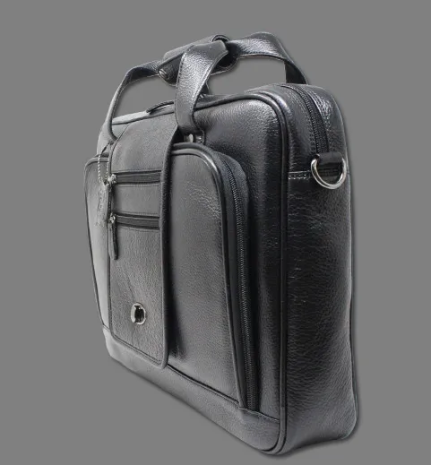 Taha Front Flap Genuine Leather Black Laptop Bag