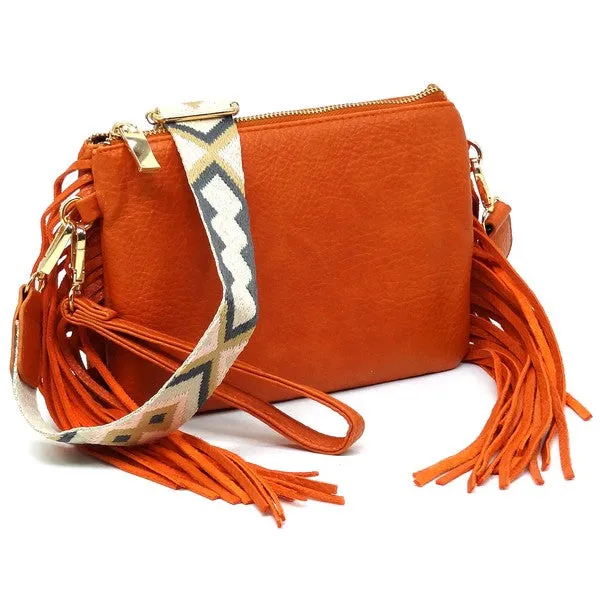 TEEK - Aztec Guitar Strap Fringe Clutch Crossbody Bag