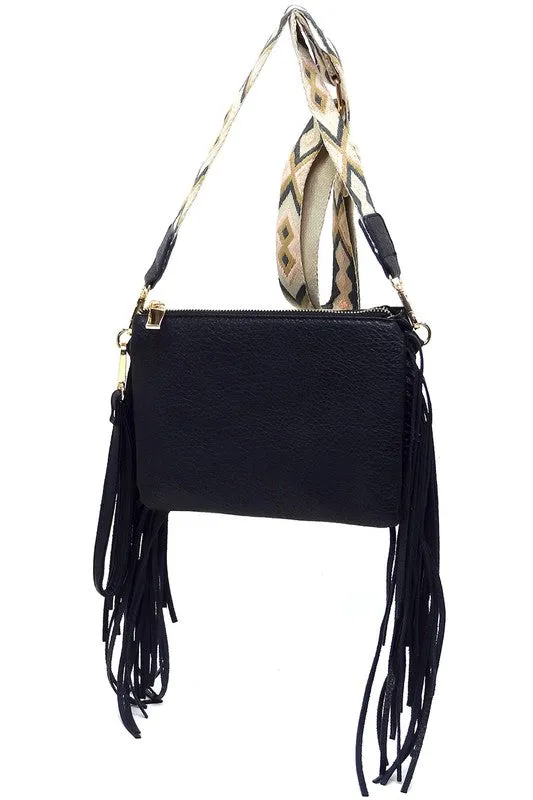 TEEK - Aztec Guitar Strap Fringe Clutch Crossbody Bag