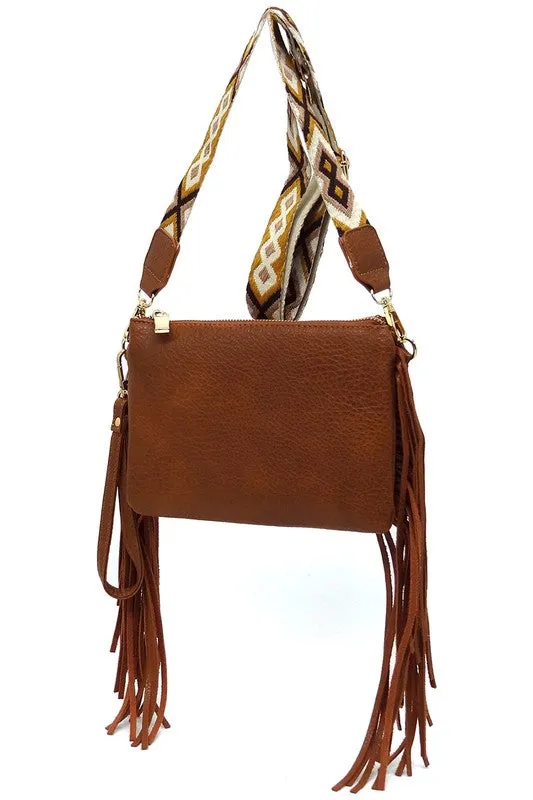 TEEK - Aztec Guitar Strap Fringe Clutch Crossbody Bag