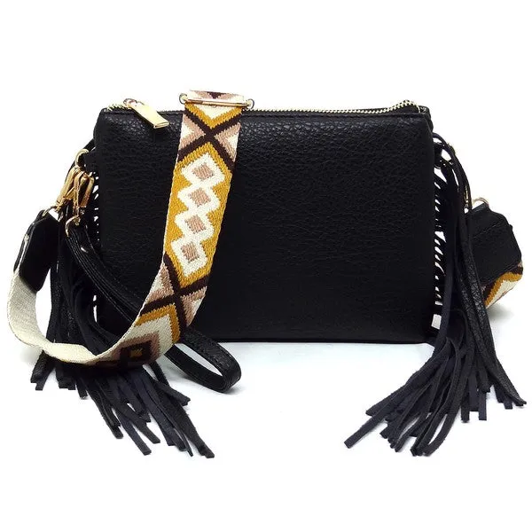 TEEK - Aztec Guitar Strap Fringe Clutch Crossbody Bag