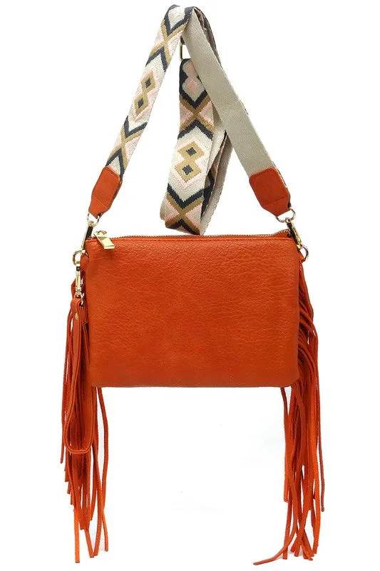 TEEK - Aztec Guitar Strap Fringe Clutch Crossbody Bag