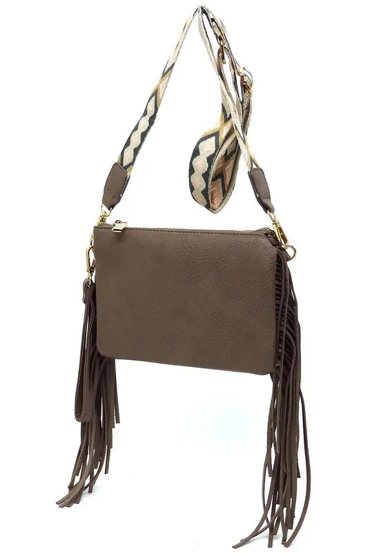 TEEK - Aztec Guitar Strap Fringe Clutch Crossbody Bag