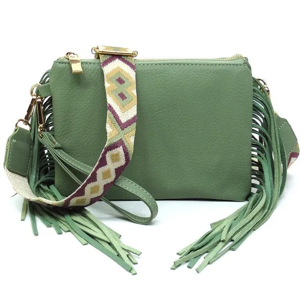 TEEK - Aztec Guitar Strap Fringe Clutch Crossbody Bag