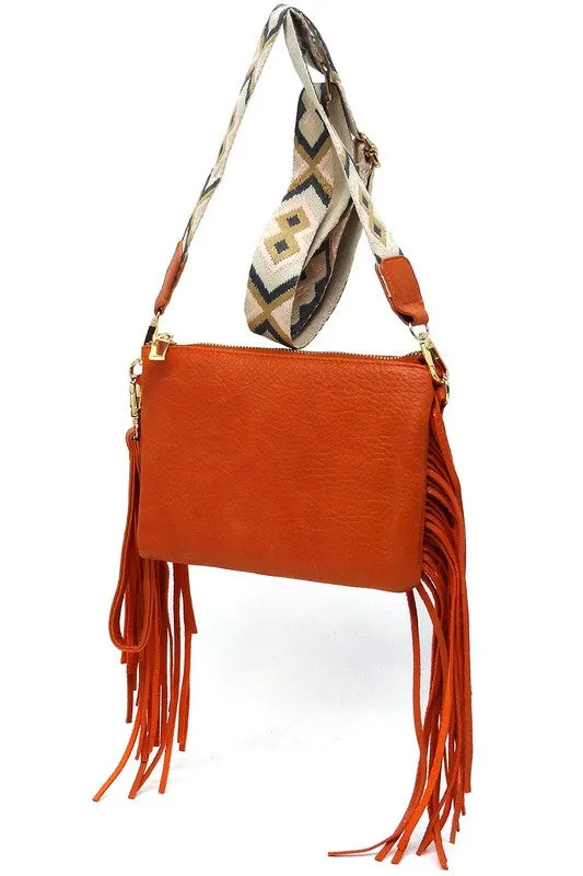 TEEK - Aztec Guitar Strap Fringe Clutch Crossbody Bag