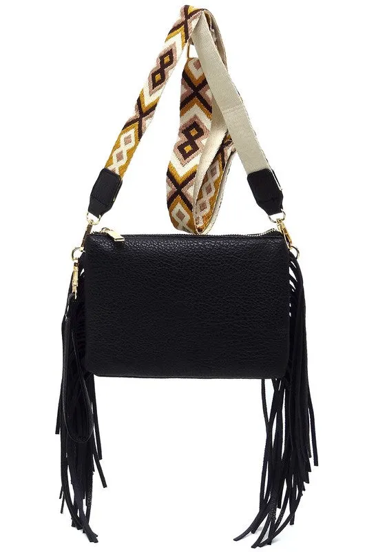 TEEK - Aztec Guitar Strap Fringe Clutch Crossbody Bag