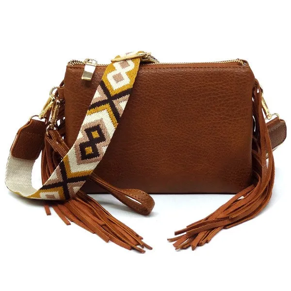 TEEK - Aztec Guitar Strap Fringe Clutch Crossbody Bag