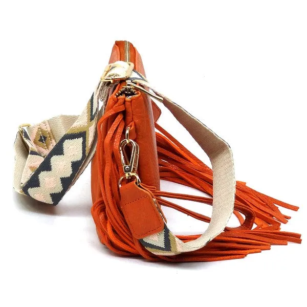 TEEK - Aztec Guitar Strap Fringe Clutch Crossbody Bag