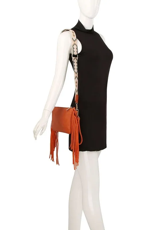 TEEK - Aztec Guitar Strap Fringe Clutch Crossbody Bag