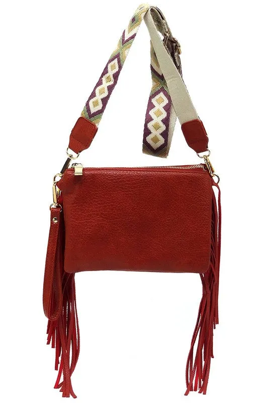 TEEK - Aztec Guitar Strap Fringe Clutch Crossbody Bag