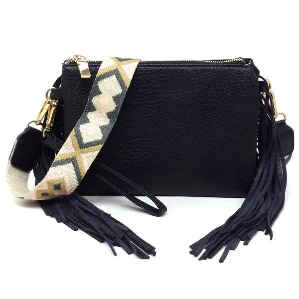 TEEK - Aztec Guitar Strap Fringe Clutch Crossbody Bag