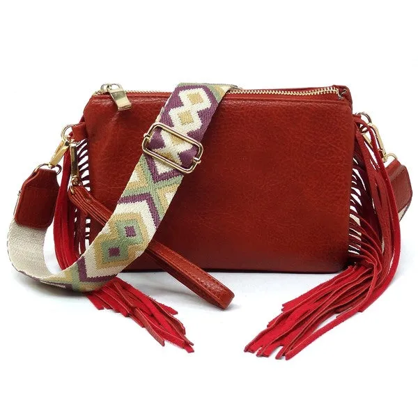 TEEK - Aztec Guitar Strap Fringe Clutch Crossbody Bag