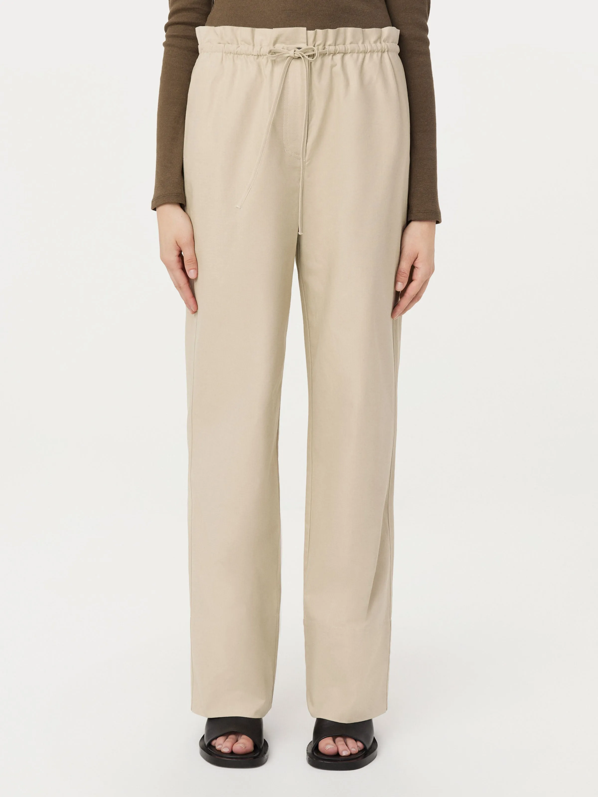 The Annie Paper Bag Loose Pant in Light Beige