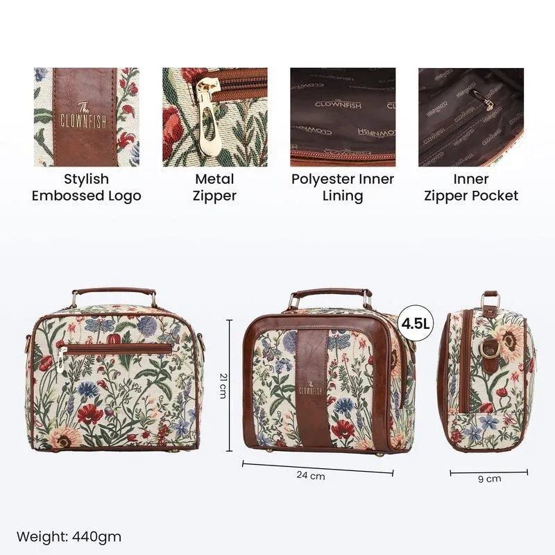 THE CLOWNFISH Elsie Series Tapestry Crossbody Sling Bag For Women Ladies Handbag Single Shoulder Bag With Shoulder Belt (Flax) Multicolor