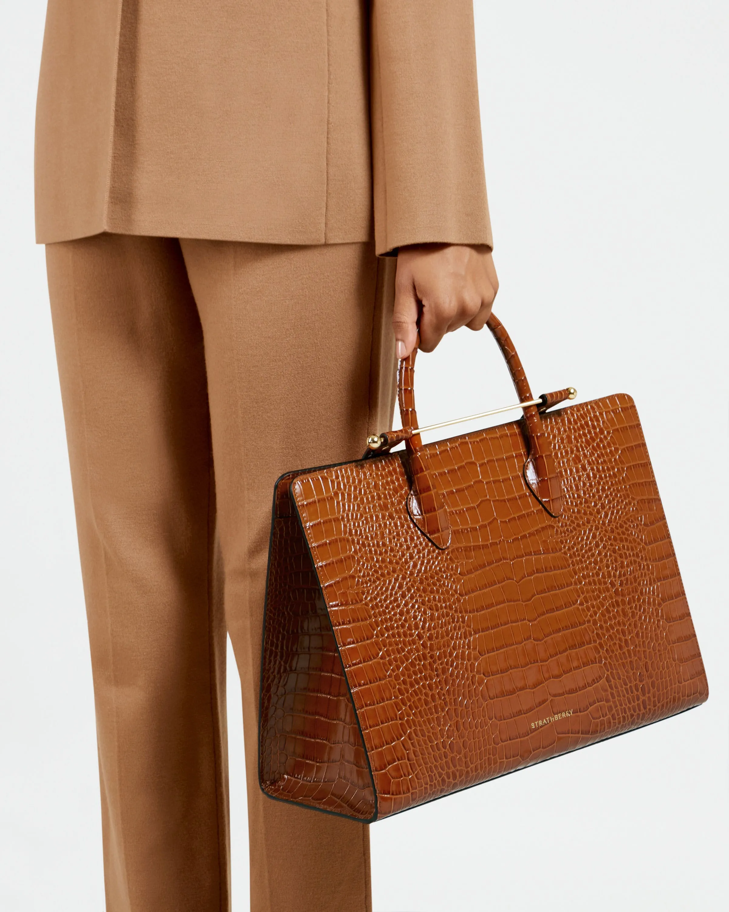 The Strathberry Tote - Croc-Embossed Leather Tan